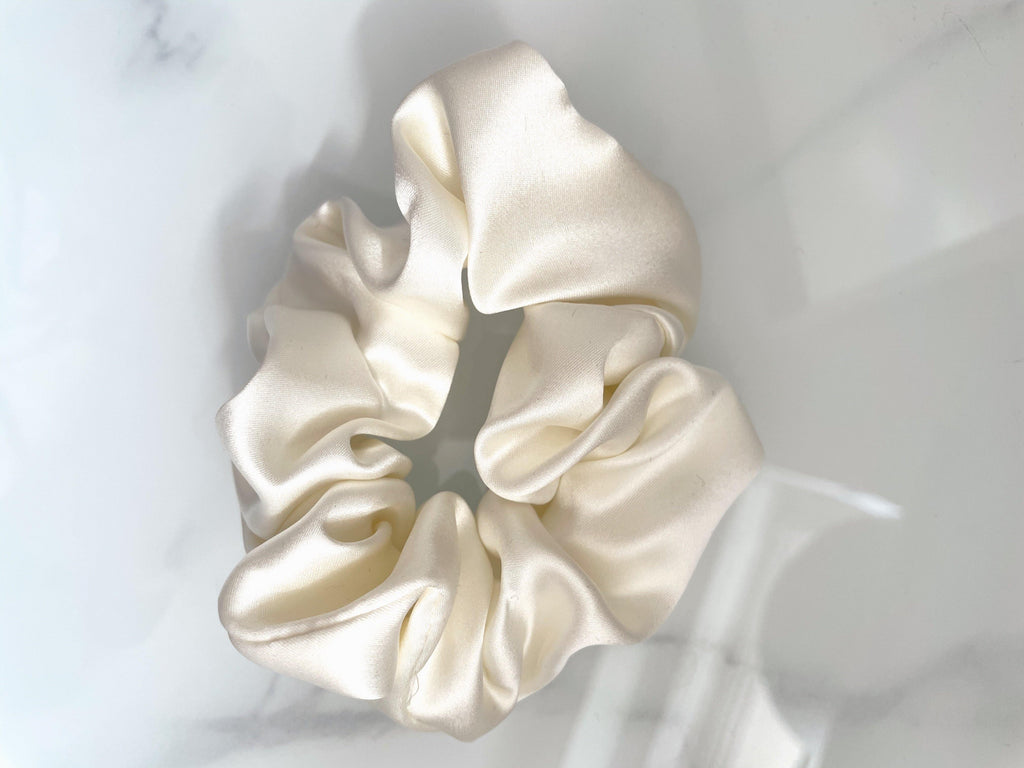 100% Mulberry Silk Scrunchie in Pearl - Byeditstudio