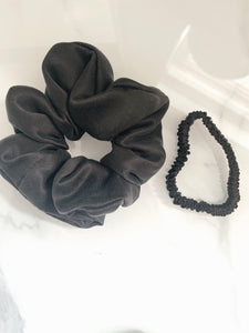 100% Mulberry Silk Skinny Scrunchie in Black Onyx - Byeditstudio