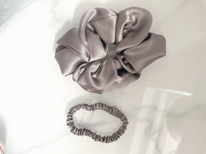 100% Mulberry Silk Skinny Scrunchie in Slate - Byeditstudio