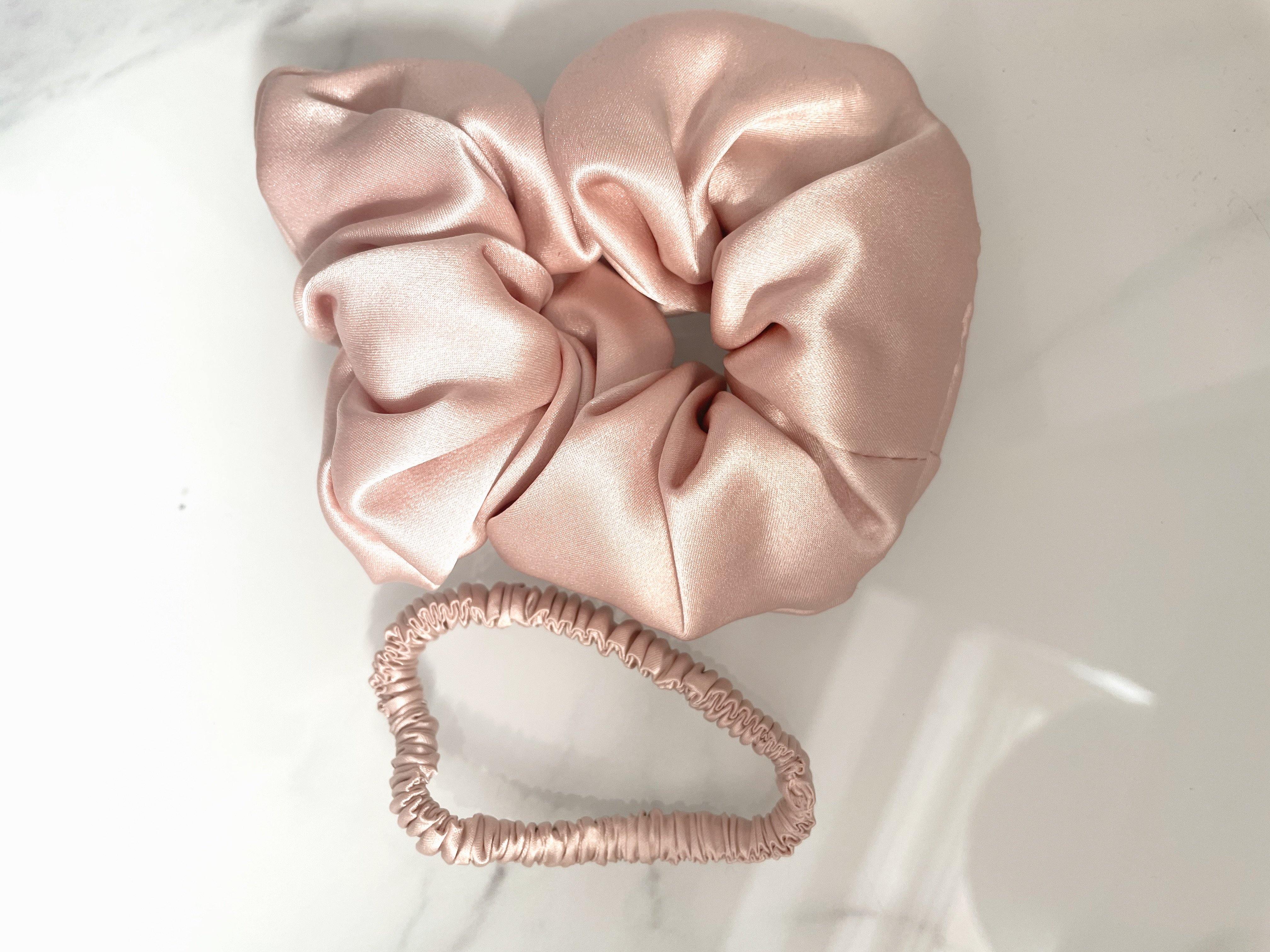 100% Mulberry Silk Skinny Scrunchie in Blush - Byeditstudio